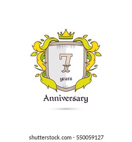 7 Years Anniversary Logo Using Heraldic Theme, Colorful and Isolated on white background