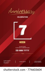  7 Years Anniversary Logotype with 3d white number isolated on red abstract background
