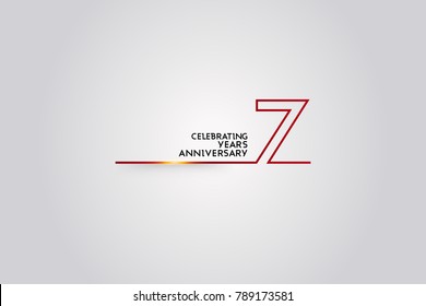 7 Years anniversary logotype with red colored  font numbers made of one  connected line, isolated on white background for company celebration event, birthday