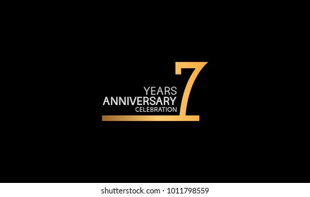 7 years anniversary logotype with single line golden and silver color for celebration 