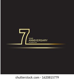 7 years anniversary logotype with single line golden and silver color for celebration