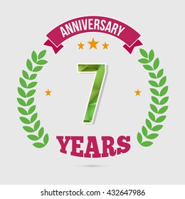 7 Years Anniversary with Low Poly Design and Laurel Ornaments