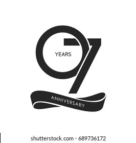 7 years anniversary pictogram vector icon, 7 years birthday logo label, black and white stamp isolated