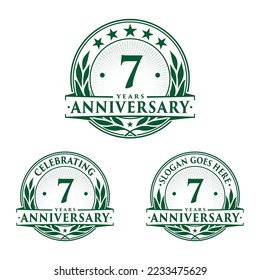 7 years anniversary set. 7th celebration logo collection. Vector and illustration. 