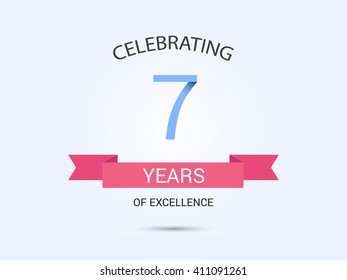 7 years anniversary, signs, symbols, simple design with red ribbon.