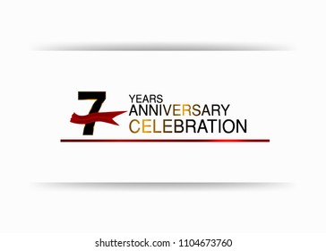 7 years anniversary simple black colored number  design with red ribbon isolated on white background for celebration