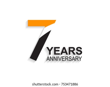 7 years anniversary simple design with white slash in orange and black number for celebration event