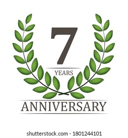 7 Years Anniversary Template with Red Ribbon and Laurel wreath Vector Illustration EPS10
