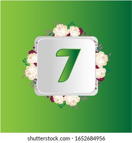 7 Years anniversary. Vector design greeting card with decorative floral for celebration