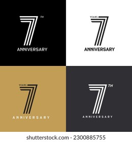 7 years anniversary vector number icon, birthday logo label, black, white and colors stripe number