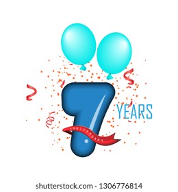 7 years anniversary Vector Template Design with blue bubble color and ballon isolated on white background illustration for celebration event - Vector