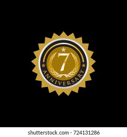 7 years celebrating anniversary black gold badge vector illustration