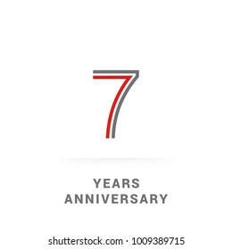 7 Years Golden Anniversary Design using multi liner font number, red and grey colored. isolated on white background