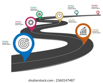 plantilla de infografía de 7 años. Diseño infográfico al estilo de la hoja de ruta. Plantilla aislada en fondo blanco. Se puede usar para la presentación o para cualquier propósito. EPS10 vectores 