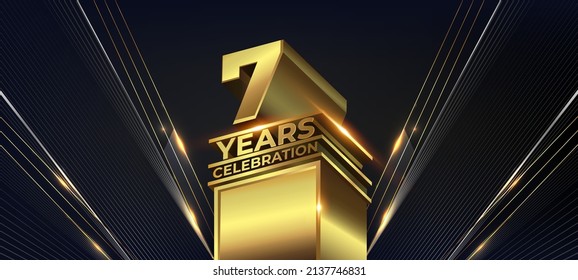 7 years Jubilee Black Golden Lines Awards Graphics Background. Entertainment Spot Light Hollywood Template. Luxury Premium Corporate Abstract Design Template Banner Classic Vintage Certificate Layout.