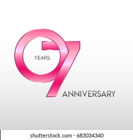 7 years pink anniversary. with overlapping number. for business, corporate, wedding, love, valentine logo celebration