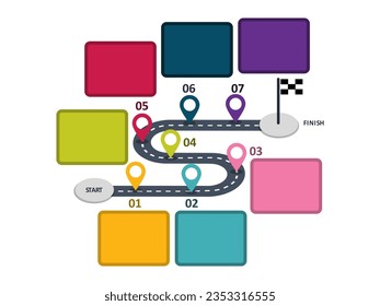7 Jahre Roadmap Infografik Vorlage. Lesen Sie das Design der Infografik im Stil. Kann für Geschäftsvorführungen, Webbanner usw. verwendet werden Vector EPS10 
