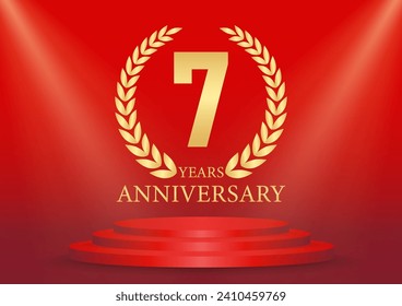 7 Years or Seven Years Anniversary Logo. Anniversary Celebration Logo for Wedding, Birthday Party or Celebration. Vector Illustration.