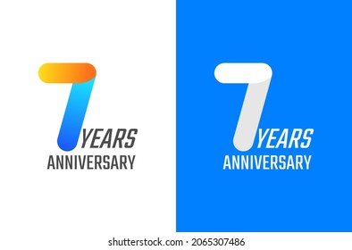 Diseño del logo de 7 años simple. Número mínimo de celebración con color degradado y blanco. Vector de cumpleaños mínimo