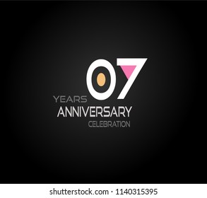 7 years simple black background with elegance white anniversary and orange, pink color accent