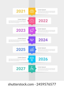 7 years vertical timeline of business design template. Business presentation. Vector illustration.