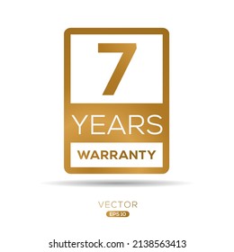 7 Years Warranty Seal Stamp, Vector Label.