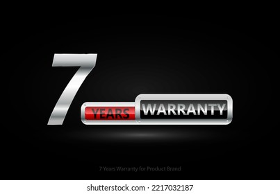 7 years warranty silver logo isolated on black background, vector design for product warranty, guarantee, service, corporate, and your business.