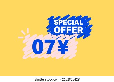 7 Yen OFF Sale Discount banner shape template. Super Sale 7 Yuan Special offer badge end of the season sale coupon bubble icon. Modern concept design. Discount offer price tag vector illustration.