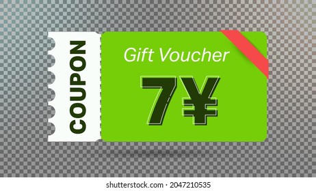 7 Yuan coupon promotion sale for website, internet ads, social media.Big sale and super sale coupon code Japanese yen 7 discount gift voucher coupon vector illustration summer offer ends weekend