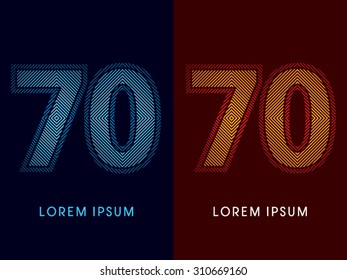 70 ,abstract luxury font, Designed using cool and hot colors, line square, geometric shape, graphic vector.