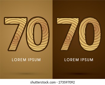 70 ,Abstract Number, font, concept wood, sign ,logo, symbol, icon, graphic, vector.
