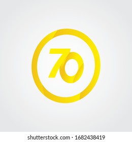 70 Anniversary Celebration Circle Yellow Number Vector Template Design Illustration