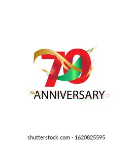 70 anniversary design logotype red color and golden ribbon for celebration isolated on white background