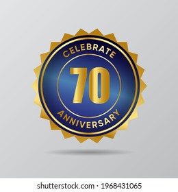 70 Anniversary gold badge luxury style with blue deep