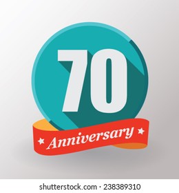 70 Anniversary   label with ribbon. Flat design.