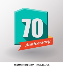 70 Anniversary   label with ribbon. Flat design.