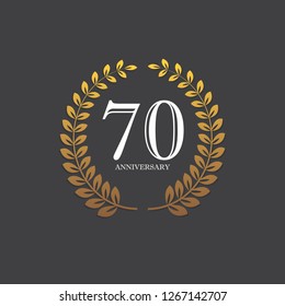 70 anniversary logo and golden laurel wreath, vector template for celebration