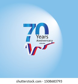 70 anniversary logo with silver and blue ribbon, Years birthday Celebration Design for party, and invitation card vector