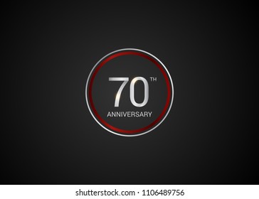 70 anniversary with  red and silver color circle  isolated on red background for celebration event isolated on black background