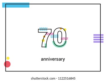 70 Anniversary simple black line with memphis ornaments isolated on white background