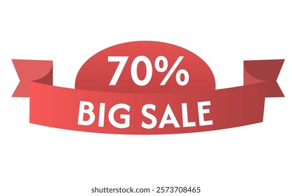 70% big sale ribbon icon on white background
Red ribbon with discount percentage, sale, promotions, discounts