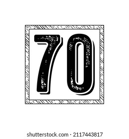 70 Classic Vintage Sport Jersey Number in black number on white background for american football, baseball or basketball
