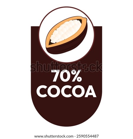 70% Cocoa Seals Marks Icons. label or sticker showing cacao content in chocolate