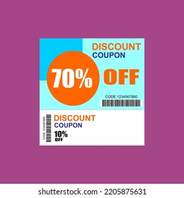 70% coupon discount. Vintage cinema ticket concert and festival event, movie theater coupon. promo code gift voucher and coupons template. Vector illustration.