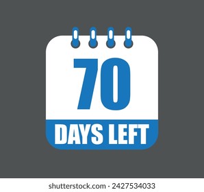 Quedan 70 días de diseño vectorial. Icono de calendario de página diaria de cuenta regresiva aislado en fondo oscuro