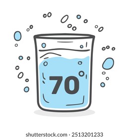 Diseño de fondo de elemento de escala de icono de taza de agua de 70 grados centígrados.