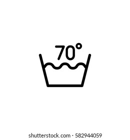 70 degrees washing laundry symbol line icon black on white