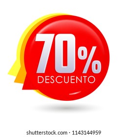 70% Descuento, 70% discount spanish text, bubble sale tag vector illustration, Offer price label.