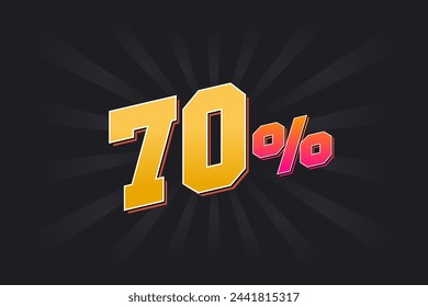 Banner de descuento del 70% con fondo oscuro y texto amarillo. 70 por ciento de diseño promocional de ventas.
