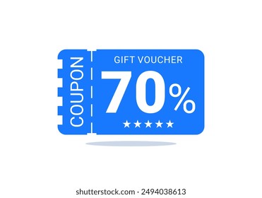 70% discount coupon, coupon code. Coupon isolated on white background. Voucher template for special promotion. Vector illustration.